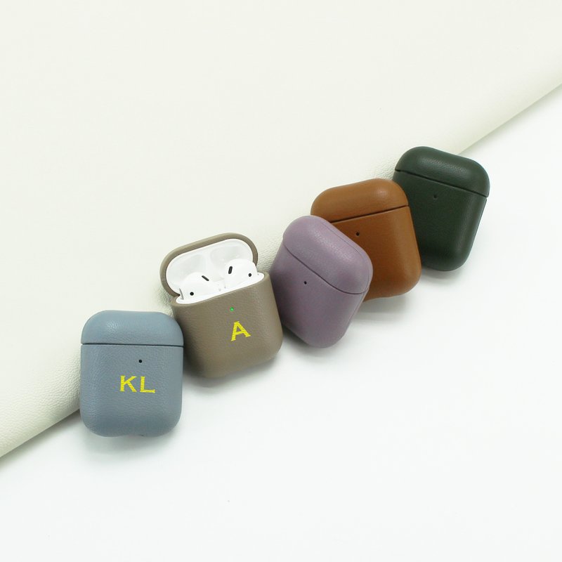 客製化禮物真皮革AirPods收納皮套 AirPod 保護套 - AirPods/耳機保護套 - 真皮 藍色