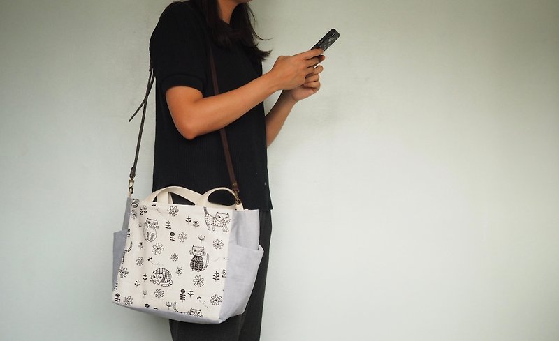 Cotton & Hemp Messenger Bags & Sling Bags Gray - Handmade shoulder bag handbag canvas bag shopping bag