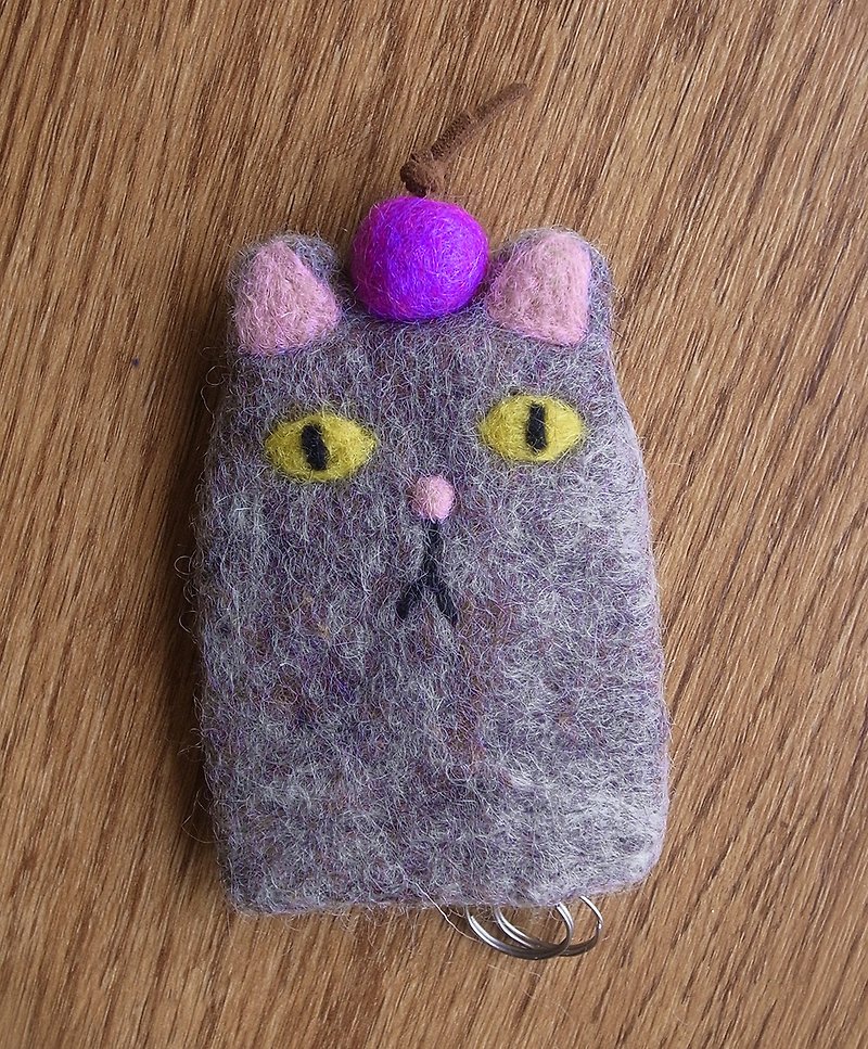 Felted Cat Key Bag, Key Case, Keychain, Keyring,  String Pouch