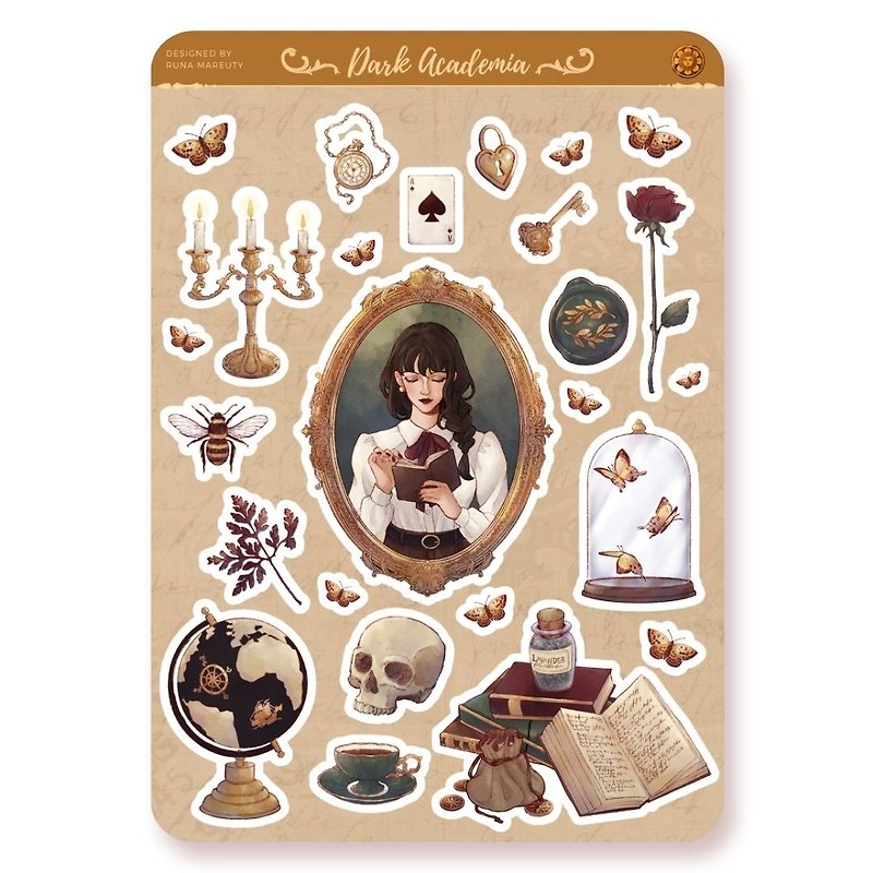Dark Academia Aesthetic Sticker Sheet - Stickers - Other Materials Brown