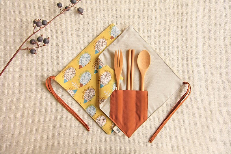 【A chopsticks set】 - Hedgehog Commandos - cute animal hand-painted - Cutlery & Flatware - Cotton & Hemp Yellow