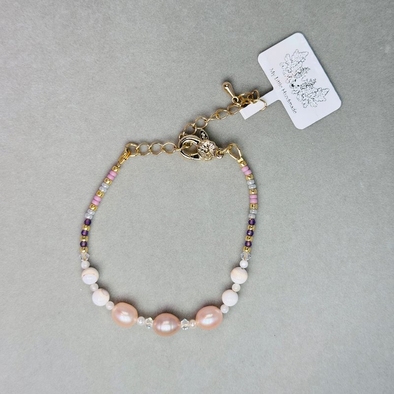 Natural freshwater pearl + Swarovski crystal bracelet JW79H-001 - สร้อยข้อมือ - ไข่มุก หลากหลายสี