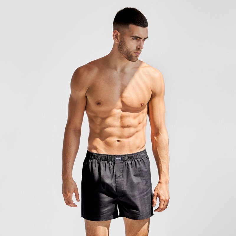 北歐極簡 - 2入組 - Boxer Short 有機棉男用鬆身四角內褲 (深藍) - 男內衣褲 - 棉．麻 藍色