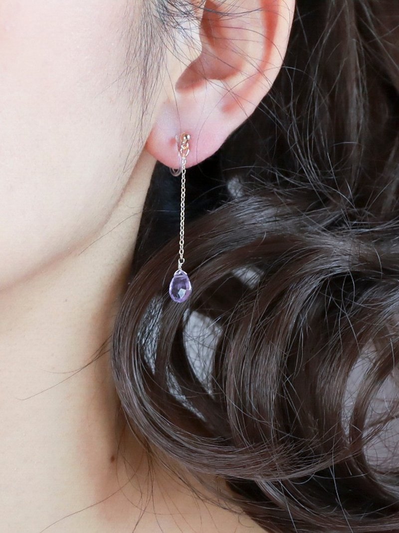 Pierced earrings & Clip-On semplice amethyst - ต่างหู - เครื่องประดับพลอย สีม่วง