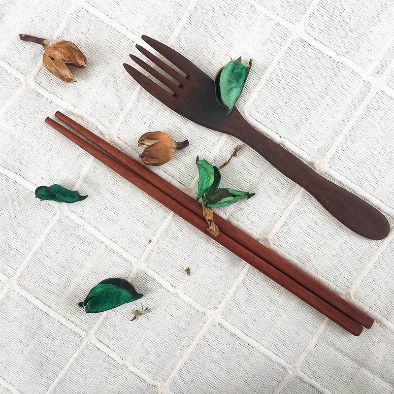 手作りの木製食器セット-家庭用サイズ - 箸・箸置き - 木製 ブラウン