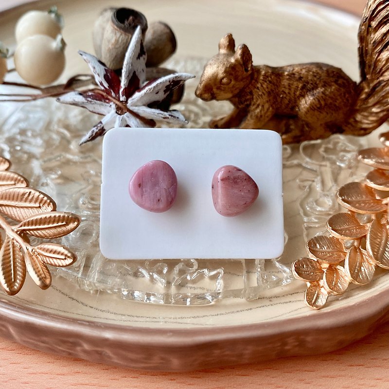 Shiguang-Natural Mineral Earrings-Rhodonite/ Stone 03 - Earrings & Clip-ons - Semi-Precious Stones Pink