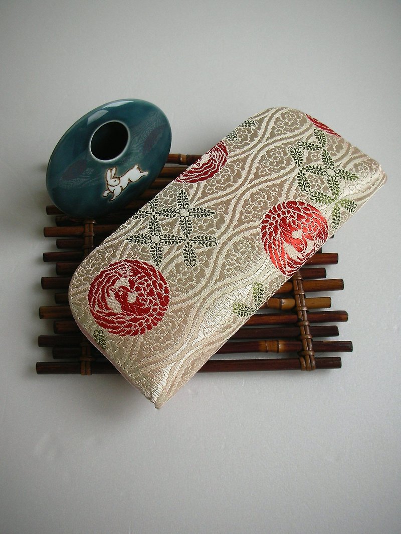 Jingxi array Jinxuan Jinzhi "Phoenix pill text" - long folder / wallet / purse / gift - กระเป๋าสตางค์ - ผ้าไหม สีกากี