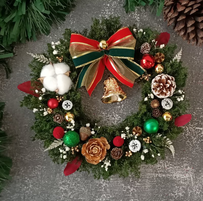 【Bess】三款 限時優惠 永生雪松 聖誕花圈 30x30cm - 乾燥花/永生花 - 植物．花 綠色