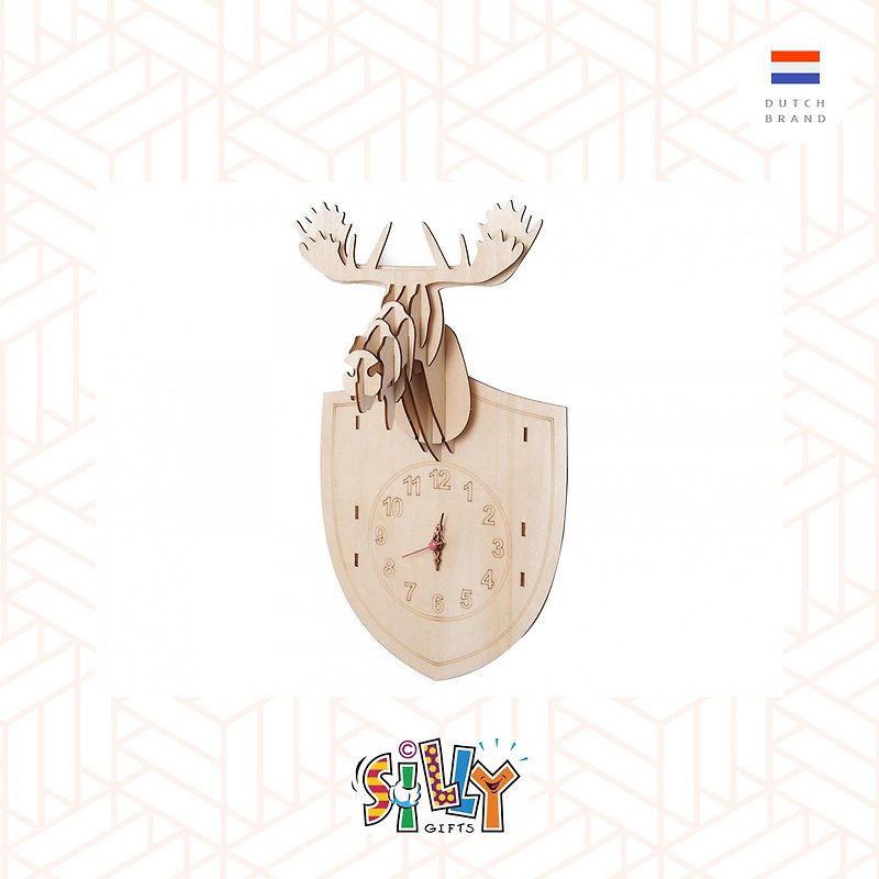 Silly, Wall clock DIY Moose wood - Items for Display - Wood Brown