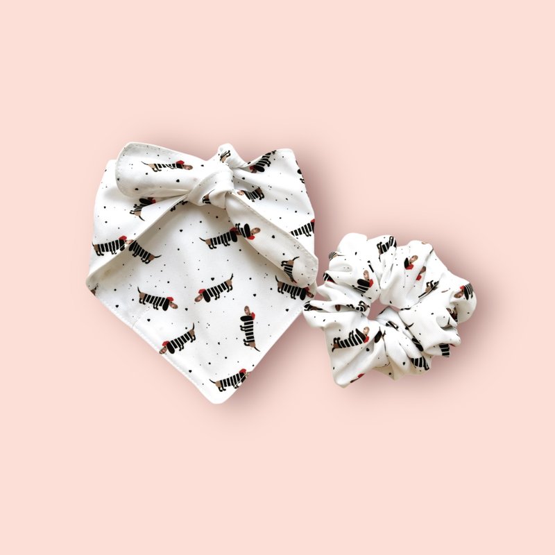 Pet bandana and Pet mom scrunchy set Dog scarf Cat bandana Petmom - Clothing & Accessories - Cotton & Hemp 