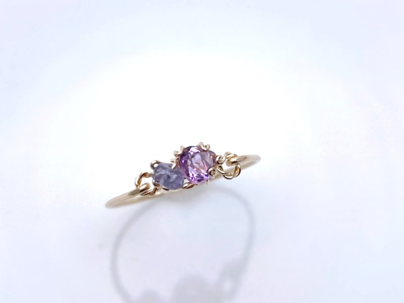 Sweet antique - Tanzanite and pink amethyst prong-style wire ring - แหวนทั่วไป - เครื่องเพชรพลอย สีม่วง