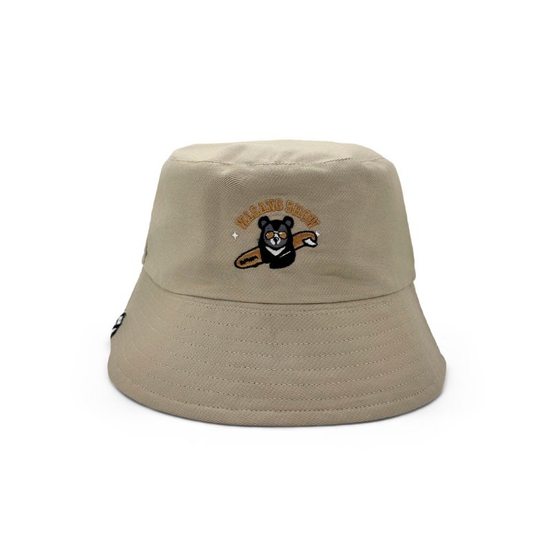 【漂浮熱浪島】 黑熊衝浪漁夫帽(卡其) - 帽子 - 棉．麻 卡其色