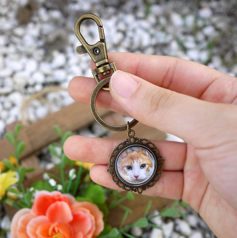[Photo customized] Elegant lace (small) / 15mm / single-sided photo Valentine's Day gift - Keychains - Other Metals Khaki