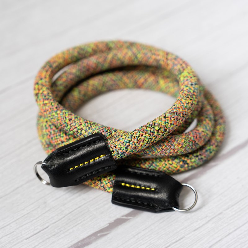 Rope Camera Strap HandMade Flower Rainbow yellow 10mm CSC-FRAY - Camera Straps & Stands - Genuine Leather Multicolor