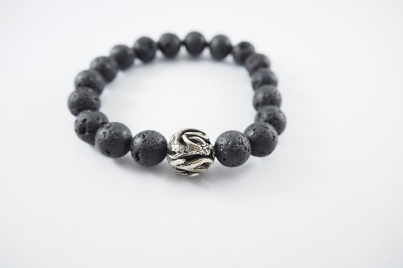 Horn bead 10 mm.Lava stone bracelet in white bronze ,men jewelry  - 手鍊/手鐲 - 其他金屬 銀色