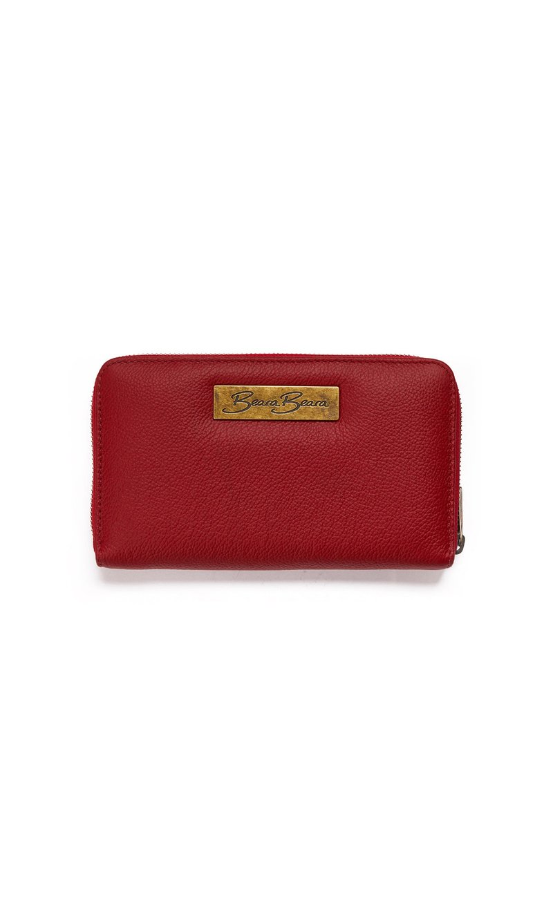 CAMILE red long zippered cowhide wallet - ที่เก็บนามบัตร - หนังแท้ สีแดง