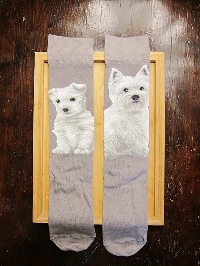 JHJ Design Canadian Brand High Color Knitted Cotton Socks Dog Series West Highland Terrier (Male) Puppies Love Dogs Cute - Socks - Cotton & Hemp Gray