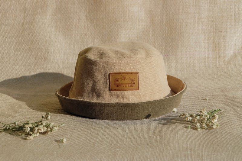 Tipple Sun Bucket Hat   (canvas Beige /Olive green) - 帽子 - 棉．麻 卡其色