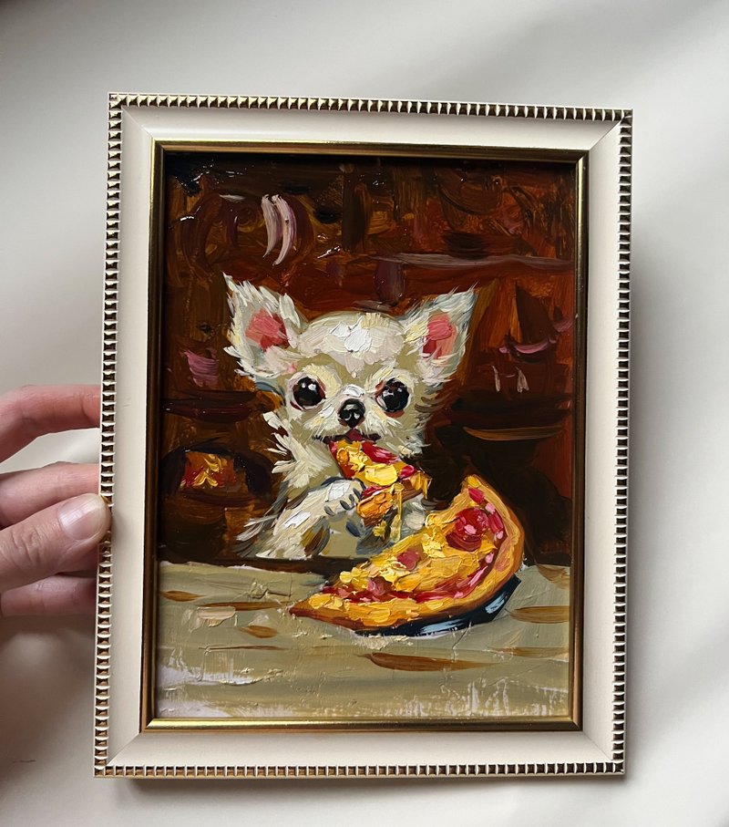 Chihuahua puppy Painting Original Art Animal Art Impasto Oil Painting - Posters - Other Materials Brown