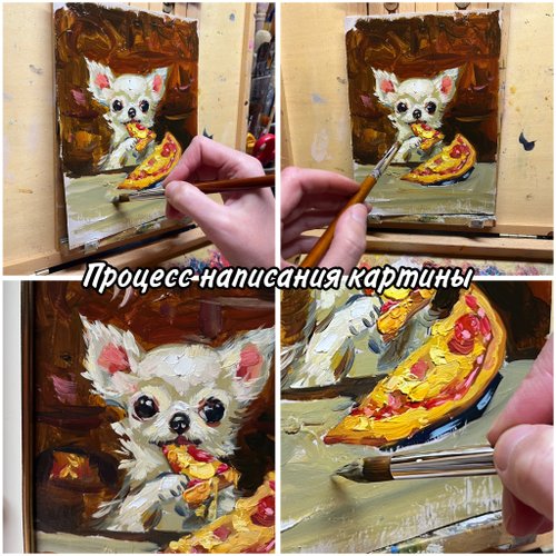 チワワの子犬の絵画 オリジナルアート 動物アート インパスト油絵