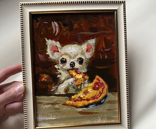 チワワの子犬の絵画 オリジナルアート 動物アート インパスト油絵