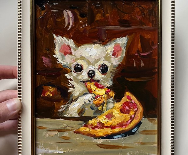 チワワの子犬の絵画 オリジナルアート 動物アート インパスト油絵