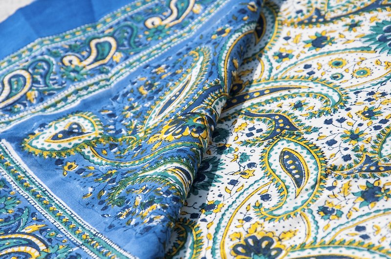Indian flower pure cotton double bed single handmade woodcut printing bed sheet fabric-blockprint blue starry sky