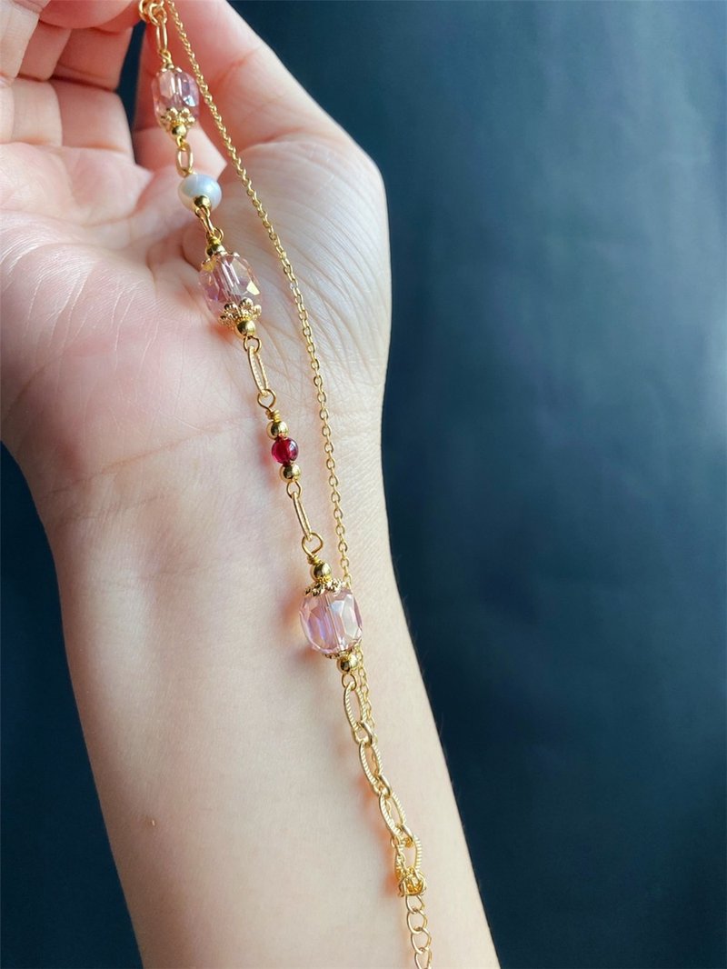 小資款 石榴石 珍珠 奧地利水晶 設計款 手鍊 禮物 天然石 - 手鍊/手環 - 水晶 