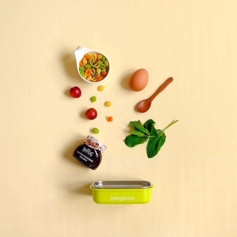 Mini寶寶餐盒【青蘋綠】-美國kangovou小袋鼠 - 兒童餐具/餐盤 - 不鏽鋼 綠色