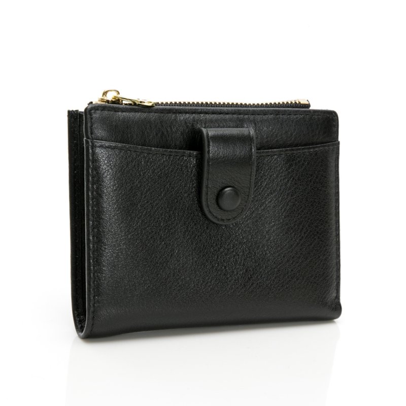 Square crisp cowhide short clip black first layer cowhide Bernice - Wallets - Genuine Leather Black