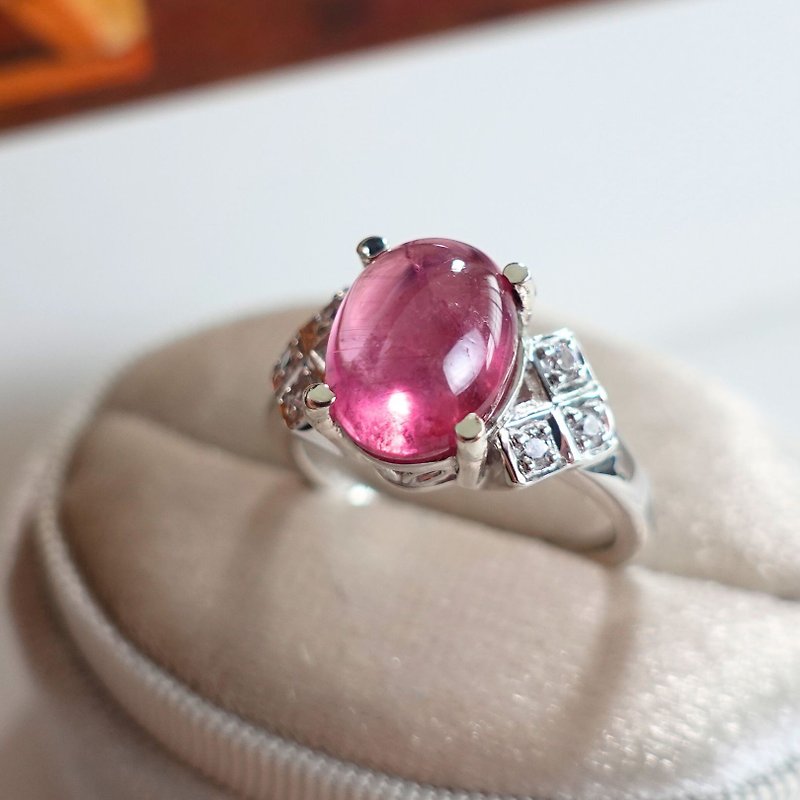 Natural pink tourmaline energy Stone popular peach blossom texture design sterling silver ring customized - General Rings - Sterling Silver Pink