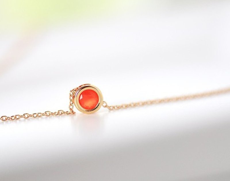 [July Birthstone] Carnelian Bezel Necklace - สร้อยคอ - เครื่องเพชรพลอย 