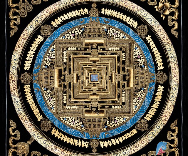 黒と金の手作り本物のカラチャクラ曼荼羅タンカ絵画 - ショップ Boudha Stupa Thanka Centre ウォールデコ・壁紙 -  Pinkoi