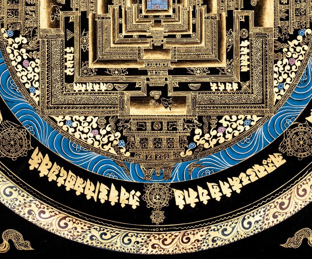 黒と金の手作り本物のカラチャクラ曼荼羅タンカ絵画 - ショップ Boudha Stupa Thanka Centre ウォールデコ・壁紙 -  Pinkoi