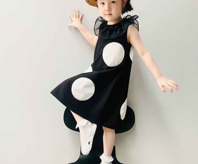 レースロータスリーフカラーブラックてんとう虫ワンピースドレス ドレスホワイトドットプリンセスドレス子供服 ショップ Imakokoni Kids キッズドレス Pinkoi