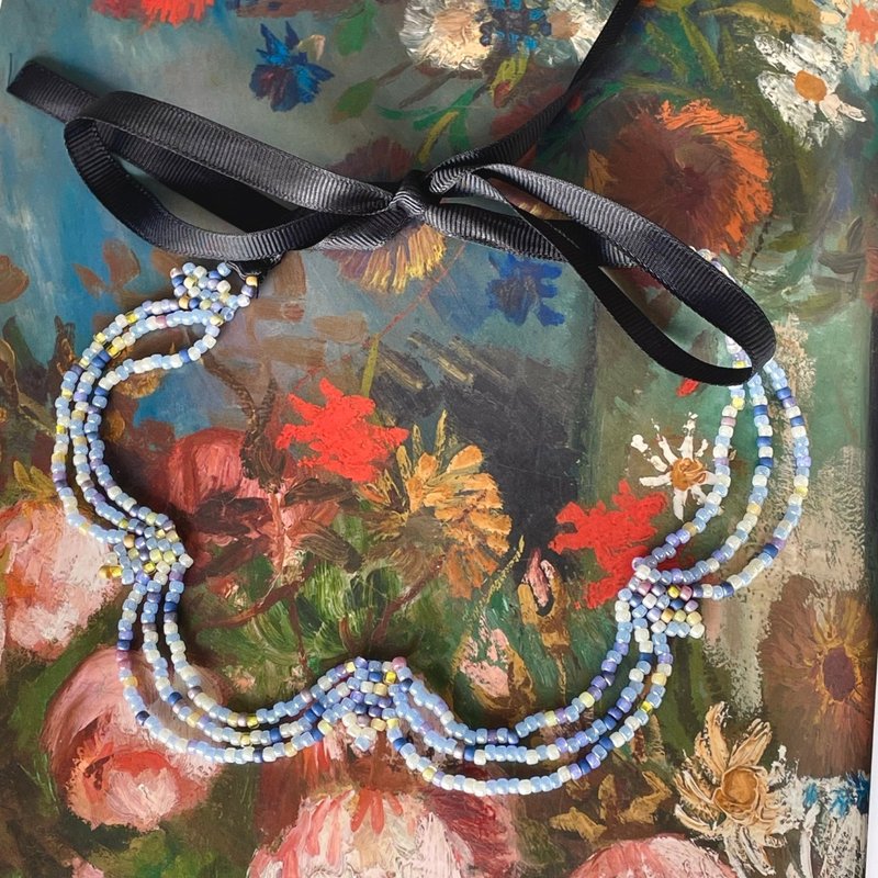 Impressionist style bead dual-purpose headband/necklace - ที่คาดผม - เรซิน สีน้ำเงิน