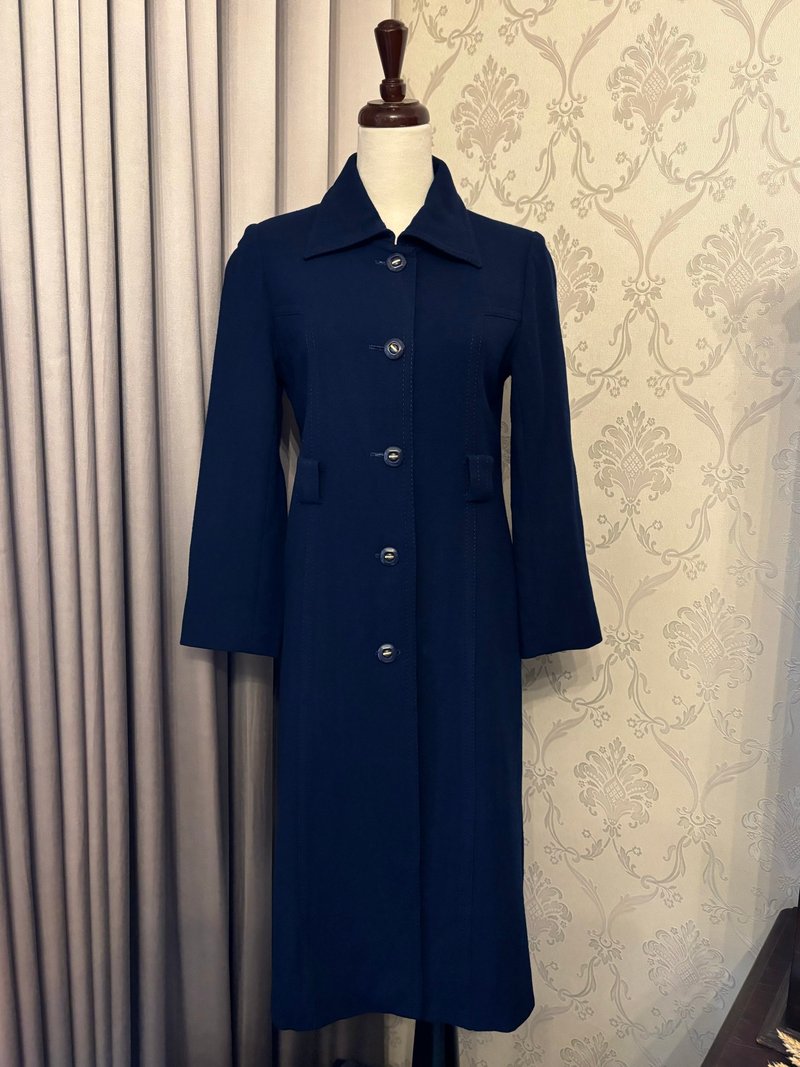 小版型深藍修身古著大衣日本製 - 女大衣/外套 - 羊毛 藍色