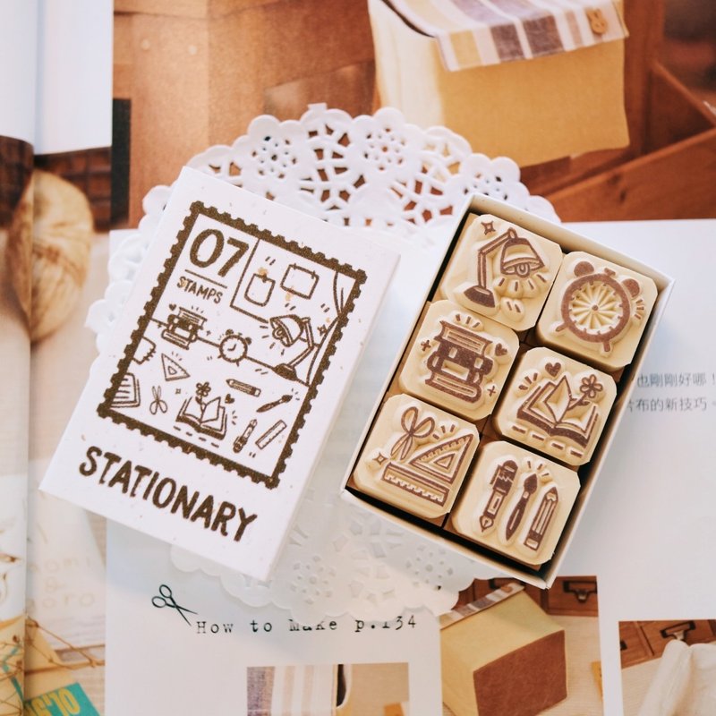 Handbook stamp-V07 stationery series matchbox small seal 2X2cm (6 styles) - ตราปั๊ม/สแตมป์/หมึก - ยาง สีนำ้ตาล