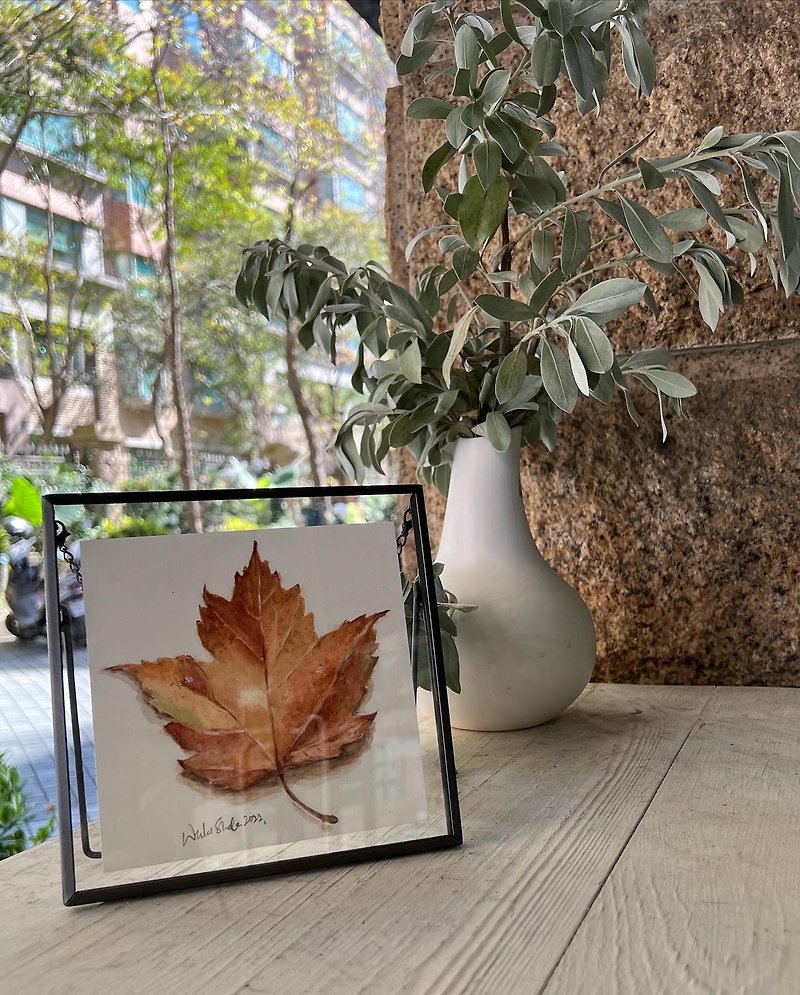 FRAMED Maple Leaf botanical watercolor art/Original painting/Handmade gift/Home