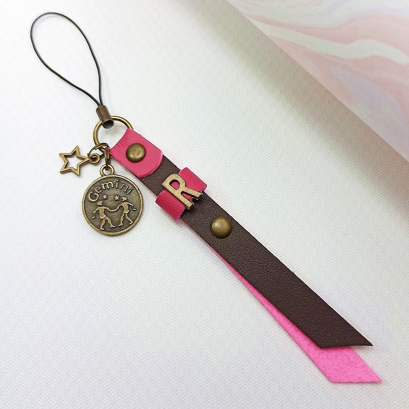S2 Gemini mobile phone strap customized color letter gift 12 constellation key ring key ring - Charms - Faux Leather Red