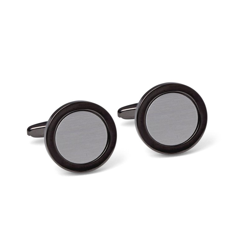 Round Gunmetal Cufflinks with Brushed Aluminum Center - 袖扣 - 其他材質 灰色
