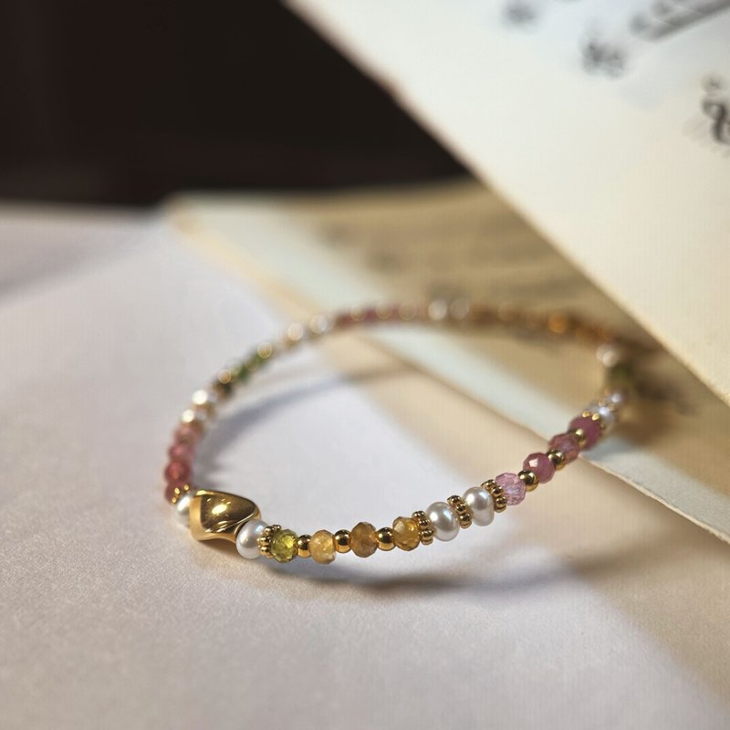 碧璽天然淡水珍珠316醫療鋼手鍊/天然寶石 可碰水 不鏽鋼 抗敏鋼 - 手鍊/手環 - 半寶石 多色