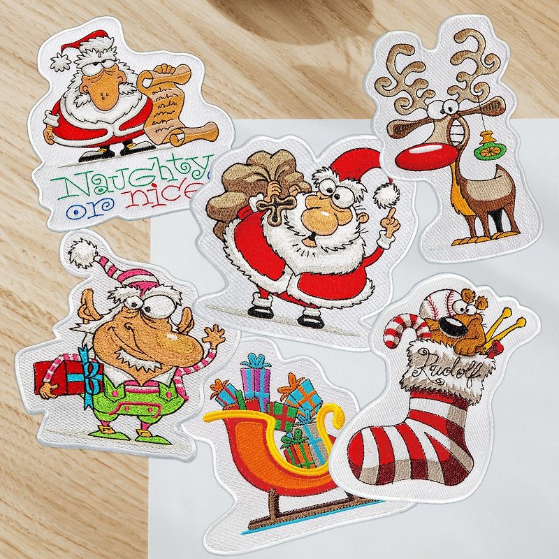 งานปัก สติกเกอร์ - 【Christmas Embroidered Fabric Stickers】Large American Christmas Style (Six Desig
