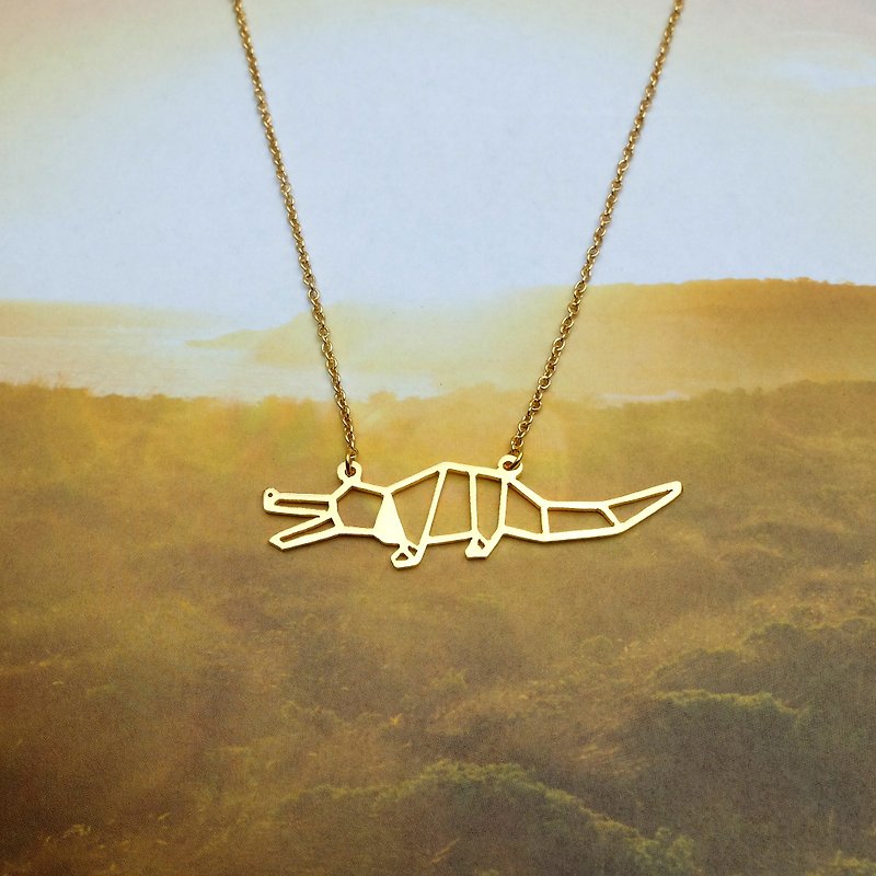 Walking Crocodile, Origami Necklace, Animal Necklace, Crocodile Gifts - Necklaces - Other Metals Gold