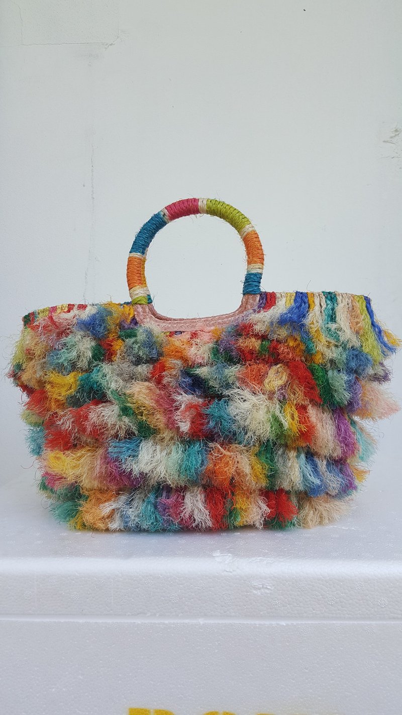 Pong Bag Multi Colorful Sisal Bag foreign items Use luxury zippers. - 手提包/手提袋 - 植物．花 多色