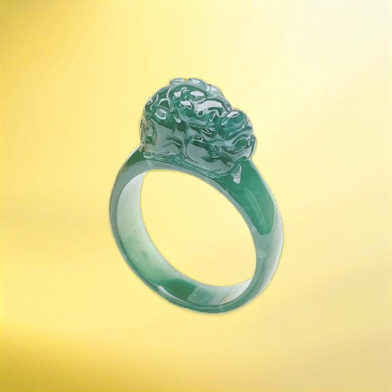 Ice Teal jade Pixiu ring ring | International 11.5 size | Natural jade A goods | Gift giving - แหวนทั่วไป - หยก สีเขียว