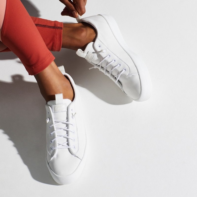 [Opening Celebration] KEDS KICKBACK comfortable strapless leather casual white shoes WH65543 - รองเท้าลำลองผู้หญิง - หนังแท้ 