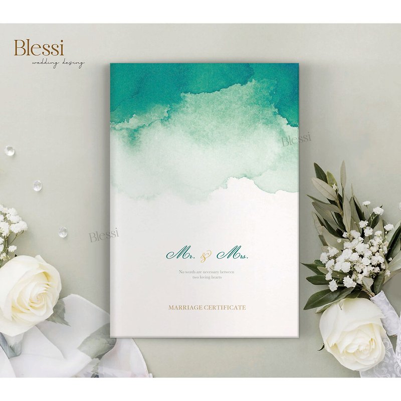 Wedding contract set [public version] Mr. & Mrs. Moonlight Lakeside │ Wedding contract folder with wedding contract - ทะเบียนสมรส - กระดาษ สีเขียว