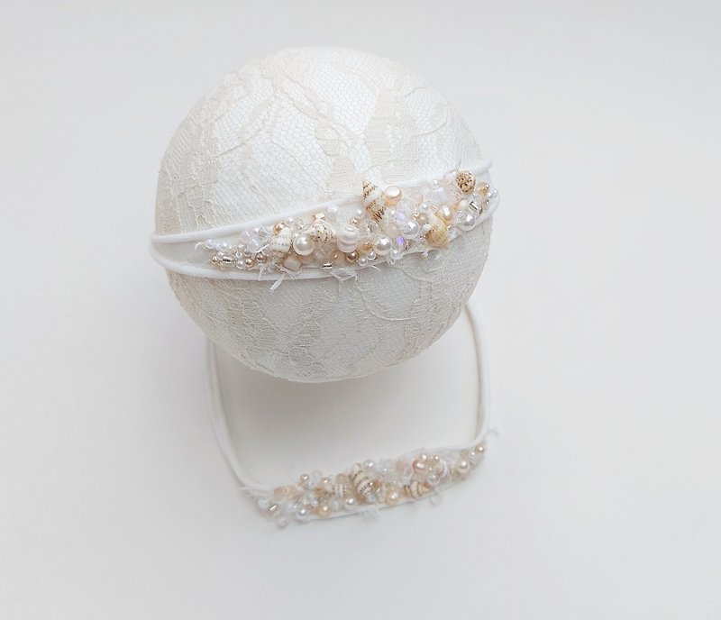 SeaShell headband, Baby headband,headband pearls, mermaid crown,photography prop - Baby Hats & Headbands - Other Materials White