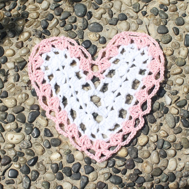 粉紅白色 心形杯墊 Heart shaped Coaster - 杯墊 - 棉．麻 粉紅色